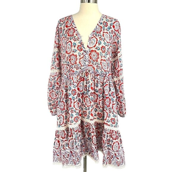 Alicia Bell Dresses & Skirts - Bell By Alicia Bell Patton Mini Dress Size XL Long Sleeve V Neck Tassel Tie